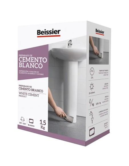 Cimento Branco Beissier 1,5 kg para fixação e preenchimento