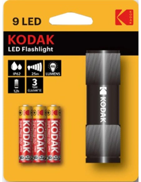 Compact Kodak flashlight model 30412446 with 9 LEDs and 3 included AAA batteries