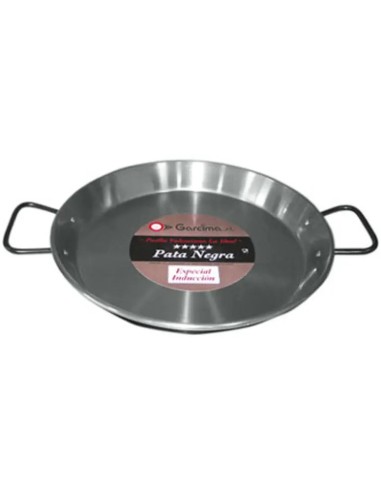 Polished induction paella pan 38cm 2mm steel black leg