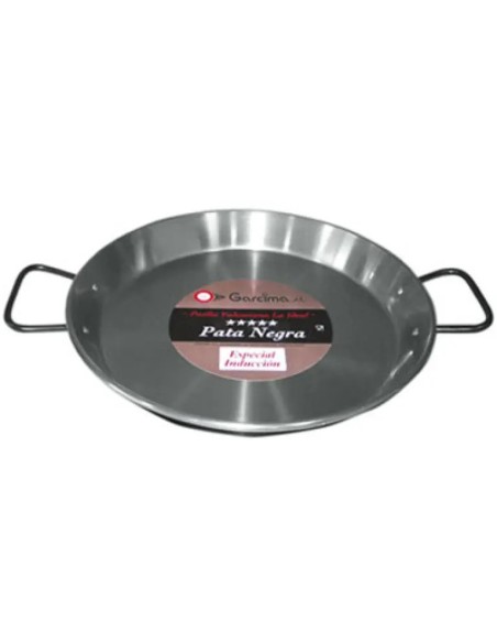Polished induction paella pan 38cm 2mm steel black leg