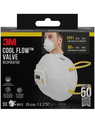 Caixa com 3 máscaras FFP1 com válvula 8812C3 3M