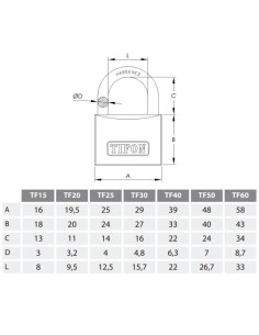 Cadeado 60mm TF60 Tifón com Arco de Aço Endurecido 2