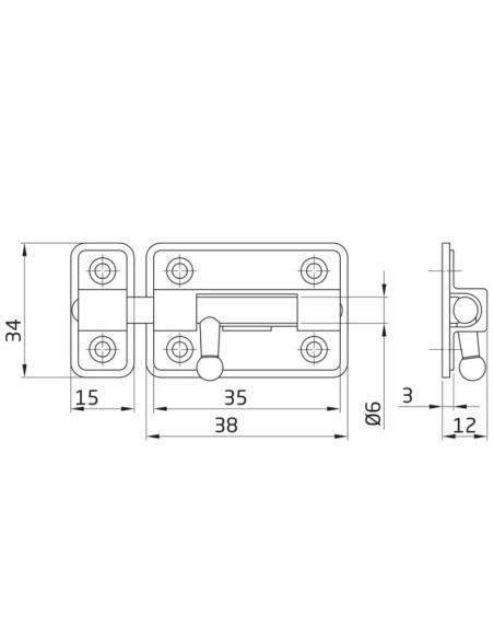 Trava cerrojo 35mm cromo mod. 383 2859 AMIG com base de plástico
