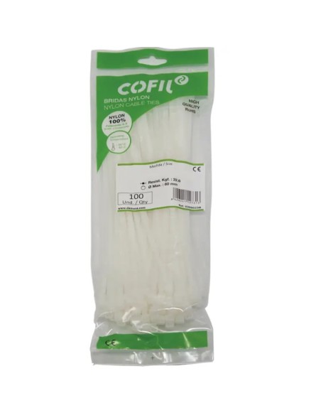 Saco de 100 presilhas de nylon 7,6x370 mm branco