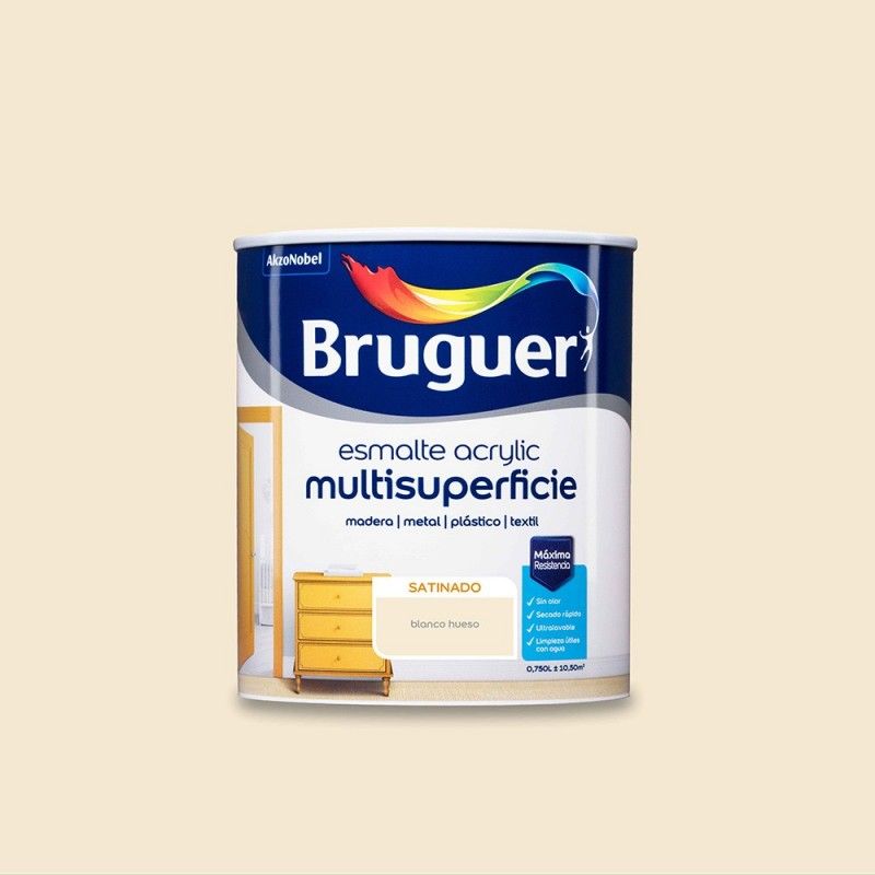 ÉMAIL ACRYLIQUE MULTISURFACE SATIN BLANC 0,750 L BRUGUER