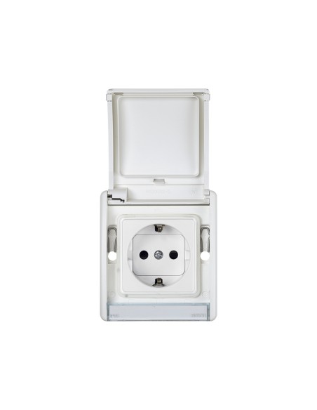 Base de enchufe Schuko Simon Aqua IP55 16A con sistema de embornamiento rápido