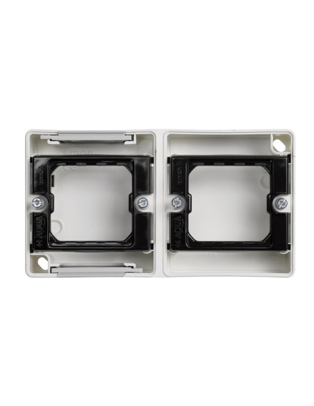 Horizontal surface base for 2 elements Simon 44 Aqua white