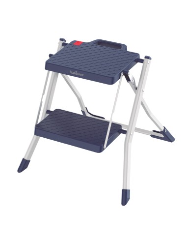 Foldable Steel Step Stool with Handle, 2 Non-Slip Steps, Blue and White