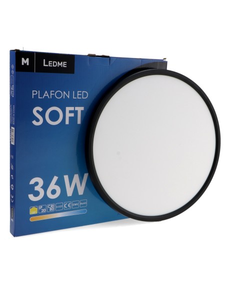 Plafonnier LED Soft 36W Noir CCT, M LEDME