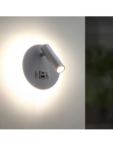 Aplique de pared LED orientable White Round 10W 4000K con interruptor y puerto USB