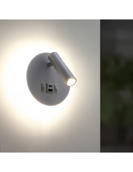 Aplique de pared LED orientable White Round 10W 4000K con interruptor y puerto USB