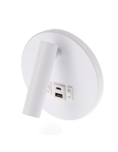 Aplique de pared LED orientable White Round 10W 4000K con interruptor y puerto USB