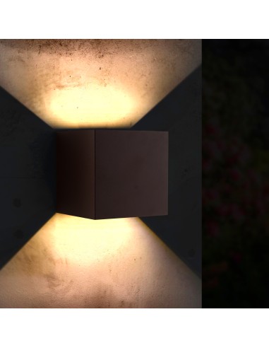 Aplique de pared LED Rust Cube 12W IP54 CCT, 1200 lúmenes y fuente Epistar