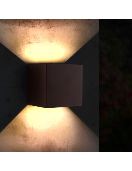 Aplique de pared LED Rust Cube 12W IP54 CCT, 1200 lúmenes y fuente Epistar