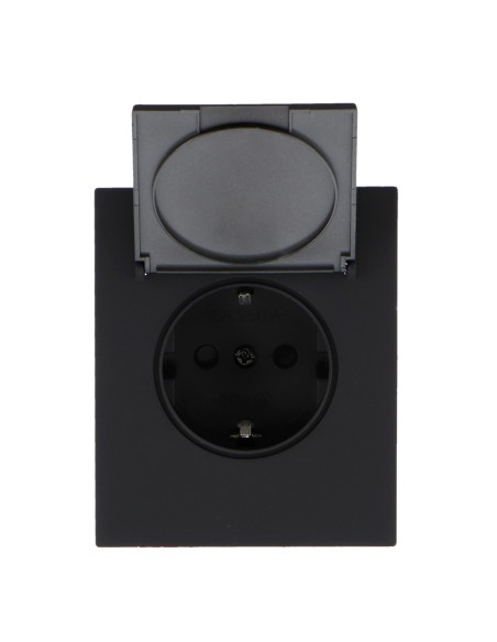 Prise Schuko avec cache encastrable noir 16A