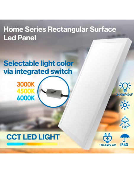 Rectangular Surface LED Panel Home Series 120x30 cm 40W CCT