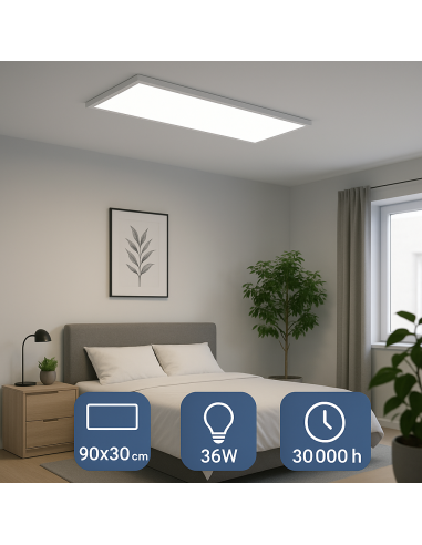 Panel LED de superficie rectangular 36W M LEDME aluminio 895x295x38mm
