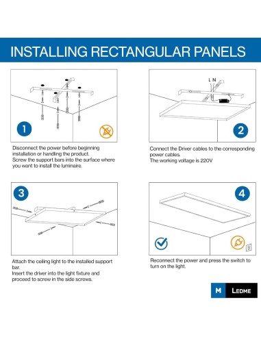 Rectangular Surface LED Panel 36W M LEDME Aluminum 895x295x38mm