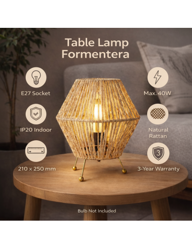Lampe de table Formentera rotin E27 40W