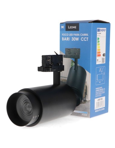 Black Bari LED Track Light 30W Adjustable Optics CCT Flicker-Free