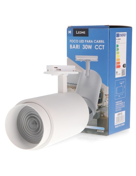 White Bari 30W LED Track Light Adjustable Optics CCT No Flicker
