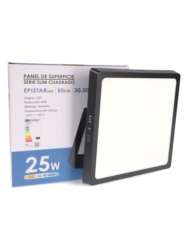 Black Square Surface Panel 25W SMD LED 3CCT Aluminum 300x300mm