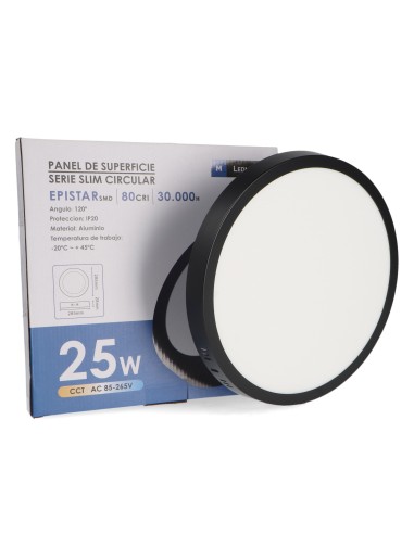 Panneau de surface circulaire noir 25W CCT