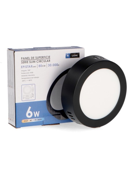 Schwarz runde Aufputz-Leuchte 6W CCT