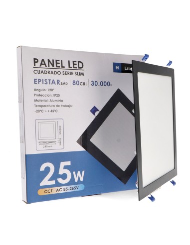 Panel LED Cuadrado Negro 25W CCT con Chip SMD 2835