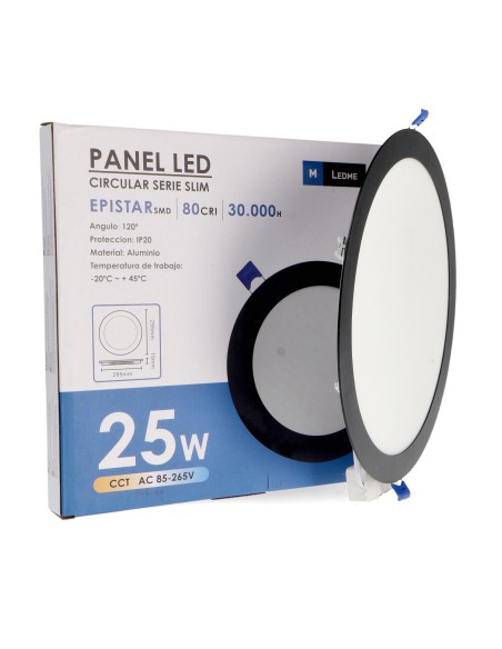 Black Circular LED Panel 25W CCT Recessed