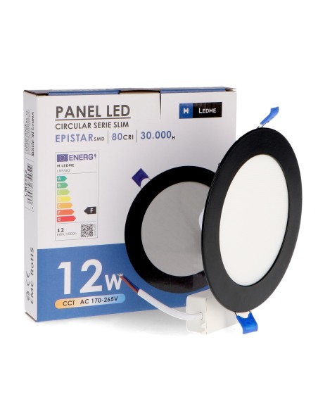 Black Circular LED Panel 12W CCT Recessed