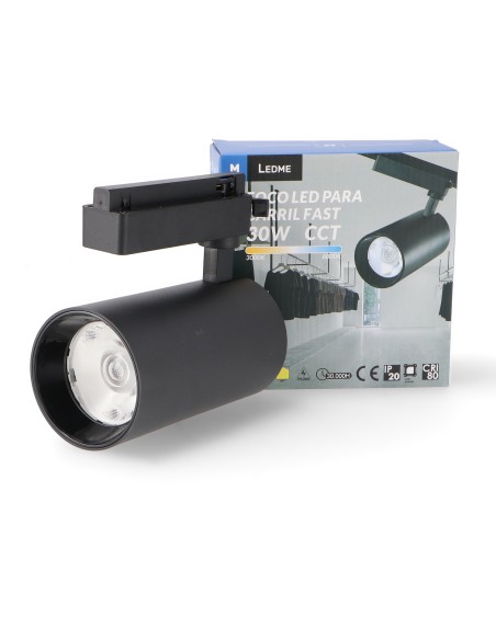 Fast Track Black LED Spotlight 30W Single Phase CCT
