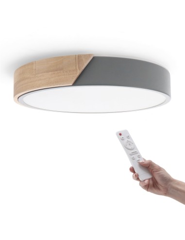Surface LED ceiling light round M LEDME Grey Wood dimmable 24W