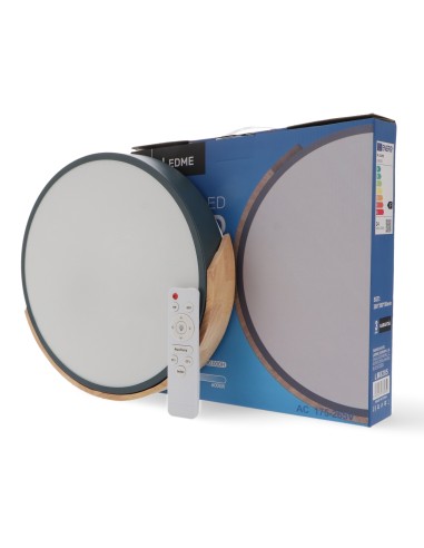 Surface LED ceiling light round M LEDME Grey Wood dimmable 24W