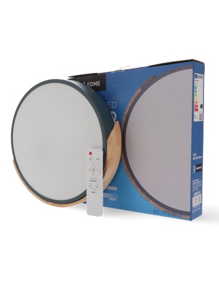 Surface LED ceiling light round M LEDME Grey Wood dimmable 24W