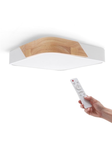LED Ceiling Light Black Wood Square 24W Adjustable CCT with Remote Control