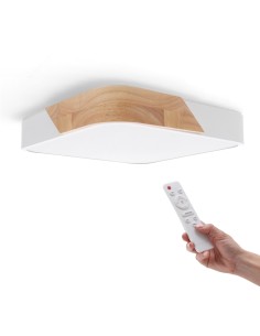 LED Ceiling Light White Wood Square 24W Dimmable CCT with...