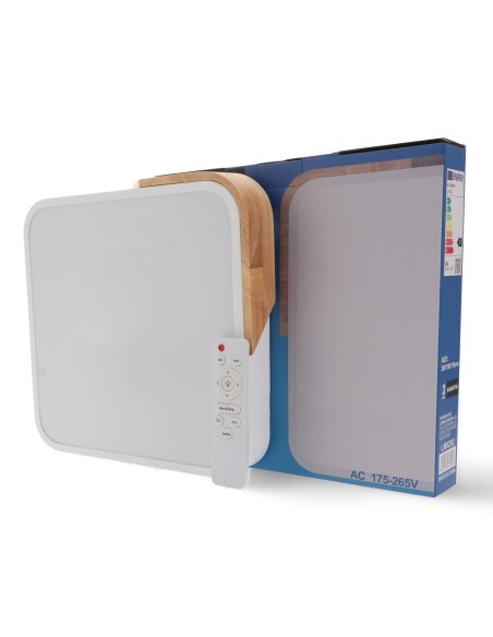 LED Ceiling Light White Wood Square 24W Dimmable CCT with Remote Control