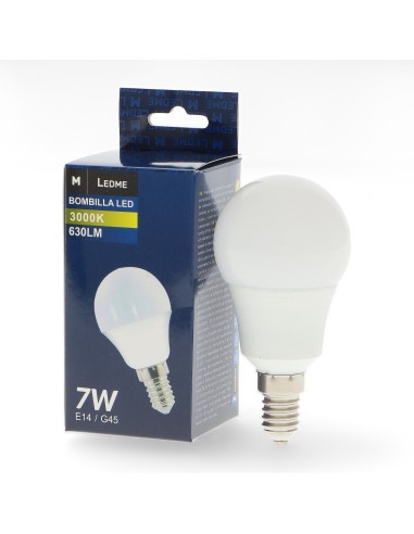Lâmpada LED E14 G60 7W 3000K Marca M LEDME