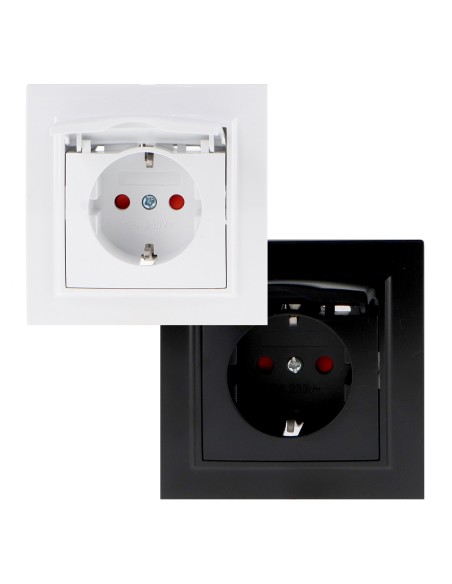 Prise Schuko avec cache encastrable noir IP44 16A