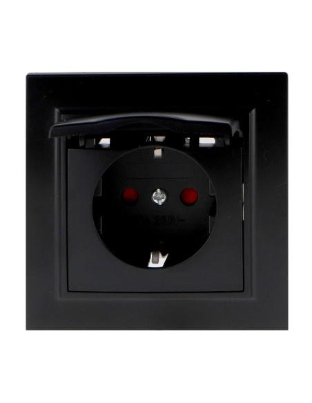 Prise Schuko avec cache encastrable noir IP44 16A