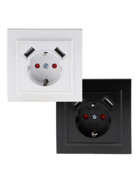 Prise Schuko avec cache encastrable noir IP44 16A