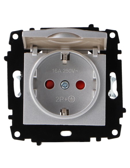 Prise Schuko avec cache noir encastrable 16A IP44