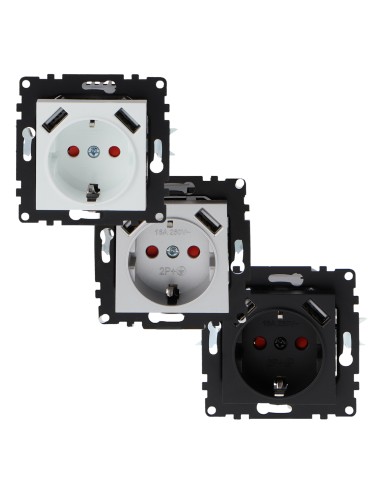 Prise Schuko avec cache noir encastrable 16A IP44