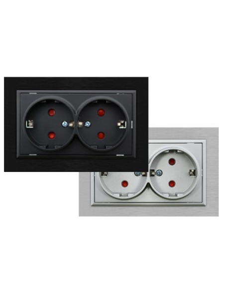 Prise Schuko avec cache noir encastrable 16A IP44
