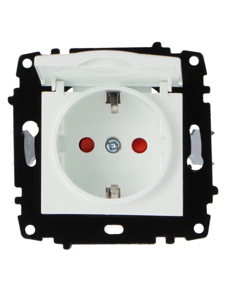 Prise Schuko avec cache gris encastrable IP44 16A