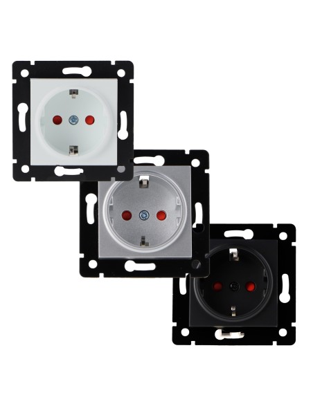 Prise Schuko avec cache gris encastrable IP44 16A