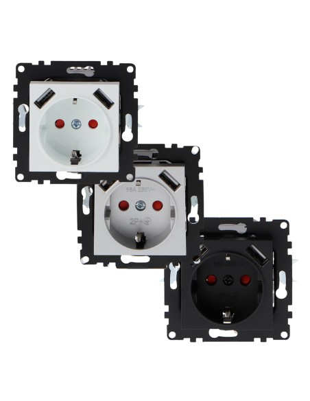 Prise Schuko avec cache gris encastrable IP44 16A