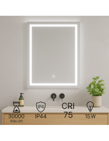 LED Bathroom Mirror Rectangular 15W CCT 500x700mm IP44