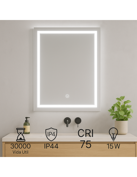 LED Bathroom Mirror Rectangular 15W CCT 500x700mm IP44